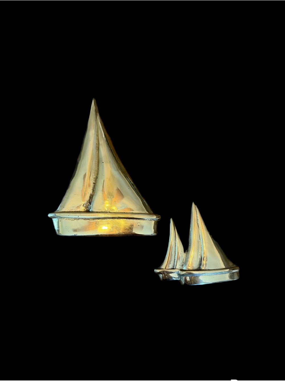 Vintage Brass SAILBOATS Nautical Maritime Home Decor MCM set of 2